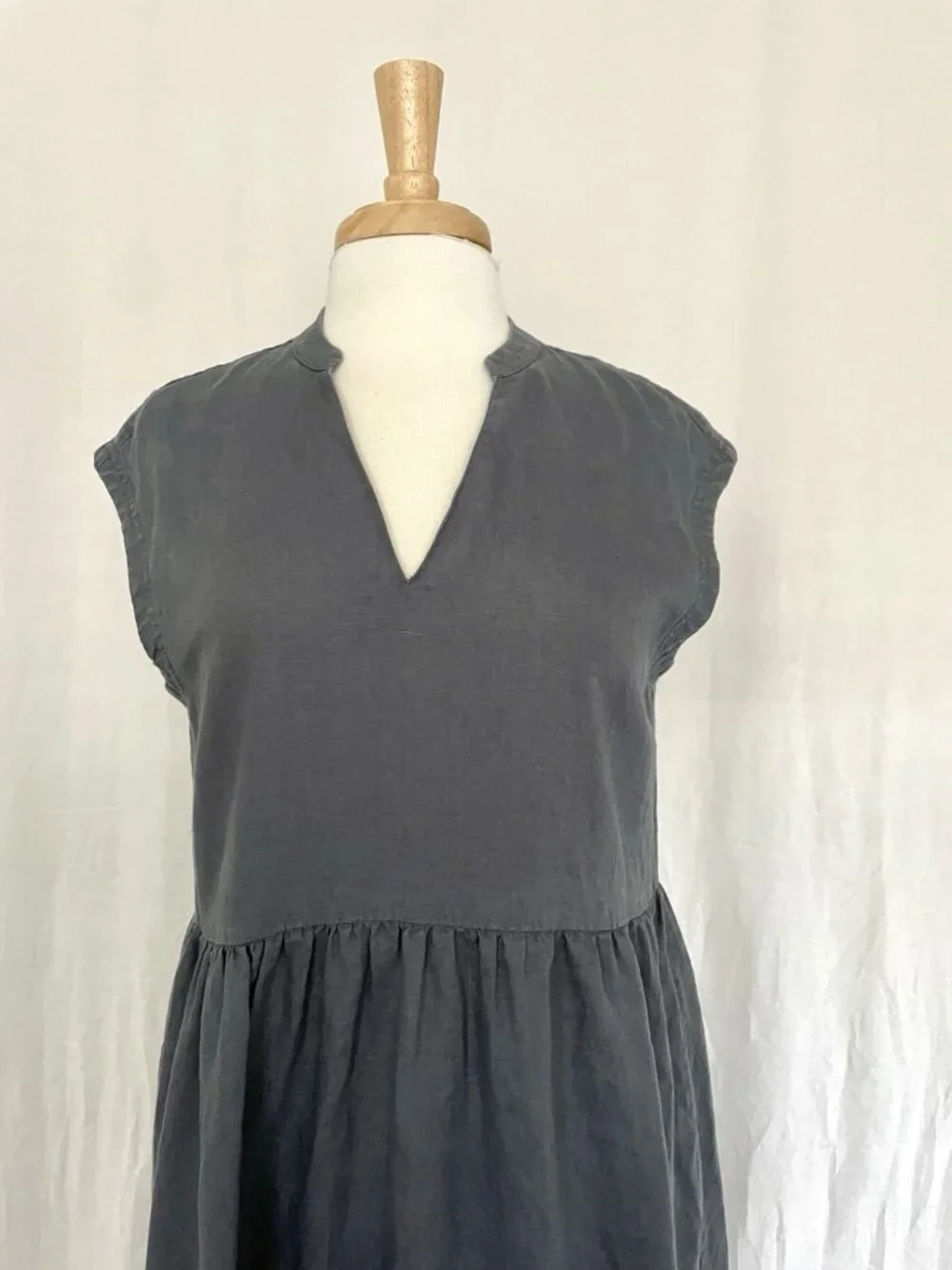 The White Company White Label 100% Linen Split-Neck Maxi Dress Dusty Blue size 8